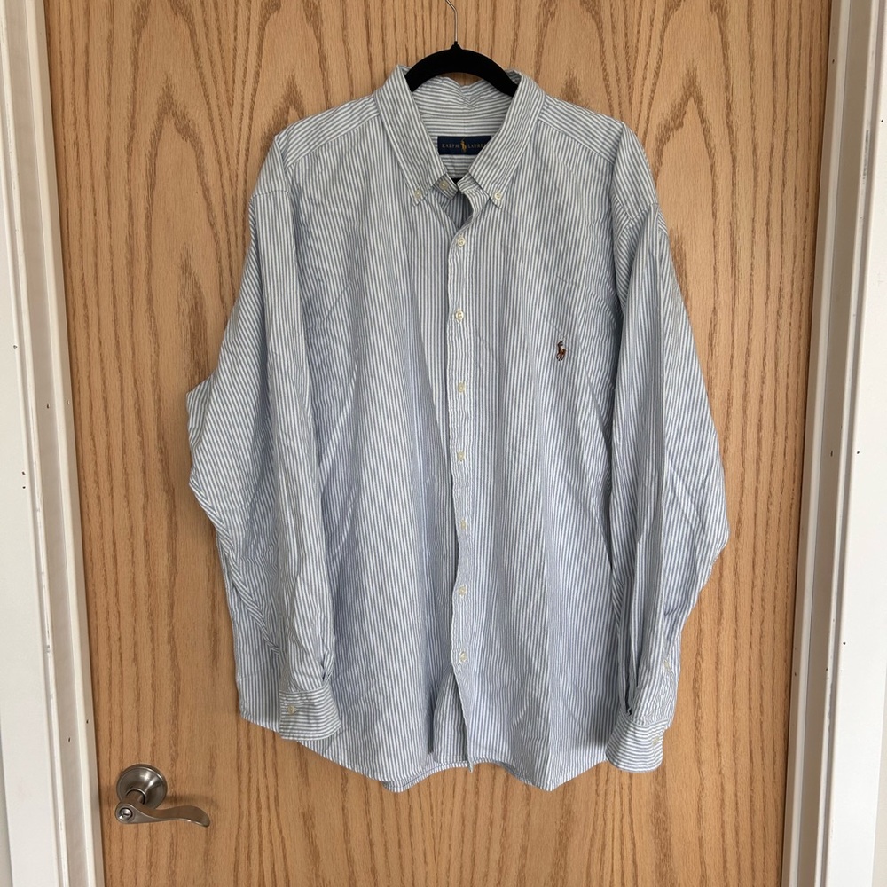 Ralph Lauren Light Blue & White Striped Oxford Button-Down Shirt